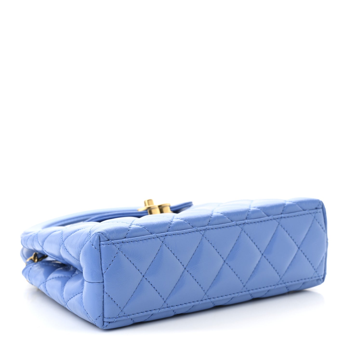 Shiny Aged Calfskin Quilted Nano Kelly Shopper Blue