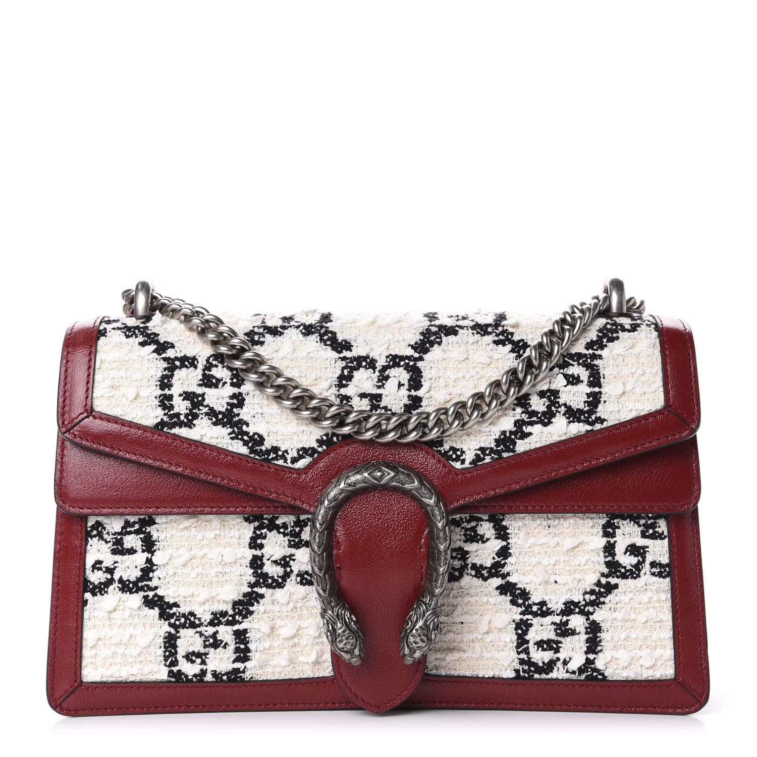 Gucci Tweed GG Monogram Small Dionysus Shoulder Bag White Black Romantic Cherry 1 of 10