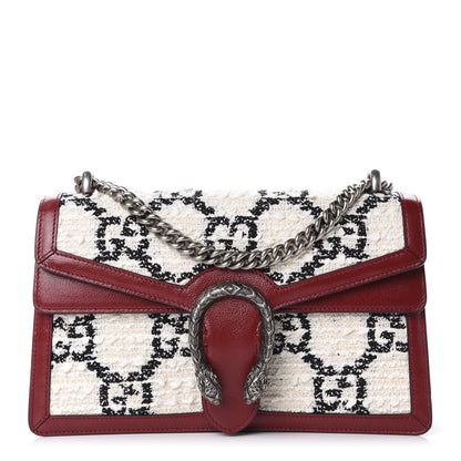 Gucci Tweed GG Monogram Small Dionysus Shoulder Bag White Black Romantic Cherry 1 of 10