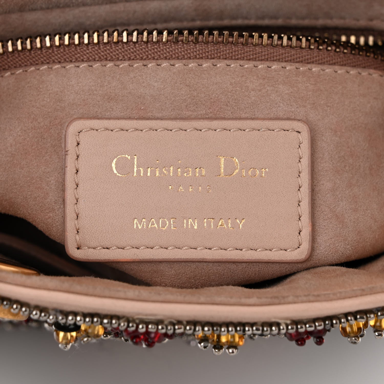 Christian Dior Calfskin Beaded Mini Lady Dior Beige Multicolor 6 of 12