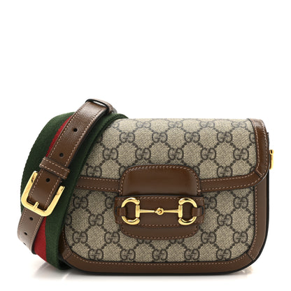 Gucci GG Supreme Monogram Web Mini Horsebit 1955 Shoulder Bag Beige Brown Sugar 1 of 10