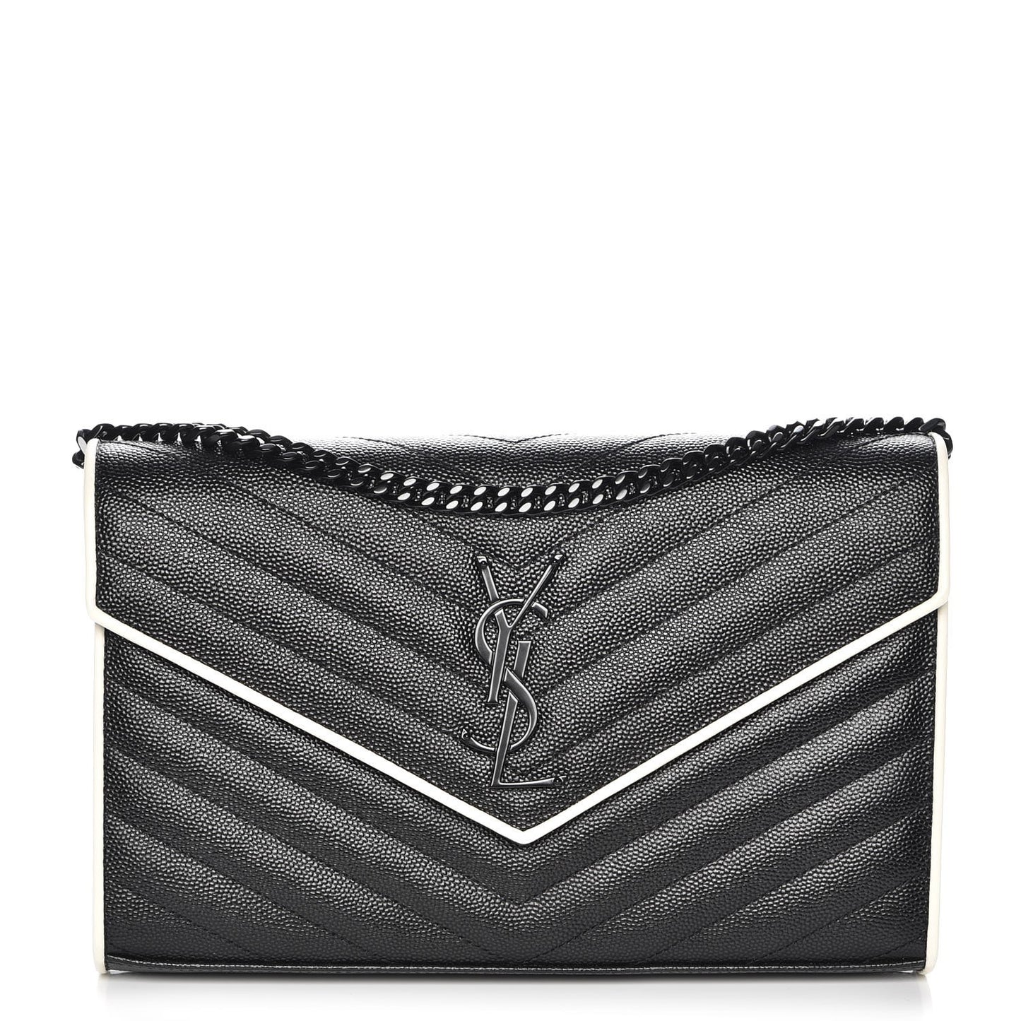 Grain De Poudre Matelasse Chevron Monogram Chain Wallet Black White