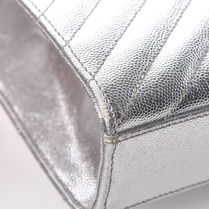 Saint Laurent Metallic Grain De Poudre Matelasse Medium Monogram Satchel Silver 11 of 19