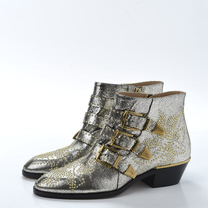 Chloe Metallic Nappa Sheepskin Studded Susanna Ankle Boots 36 Gold 3 of 9