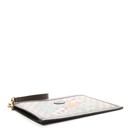 Gucci X DISNEY GG Supreme Monogram Donald Duck Interlocking G Wristlet Pouch Beige Multicolor New Acero 4 of 8