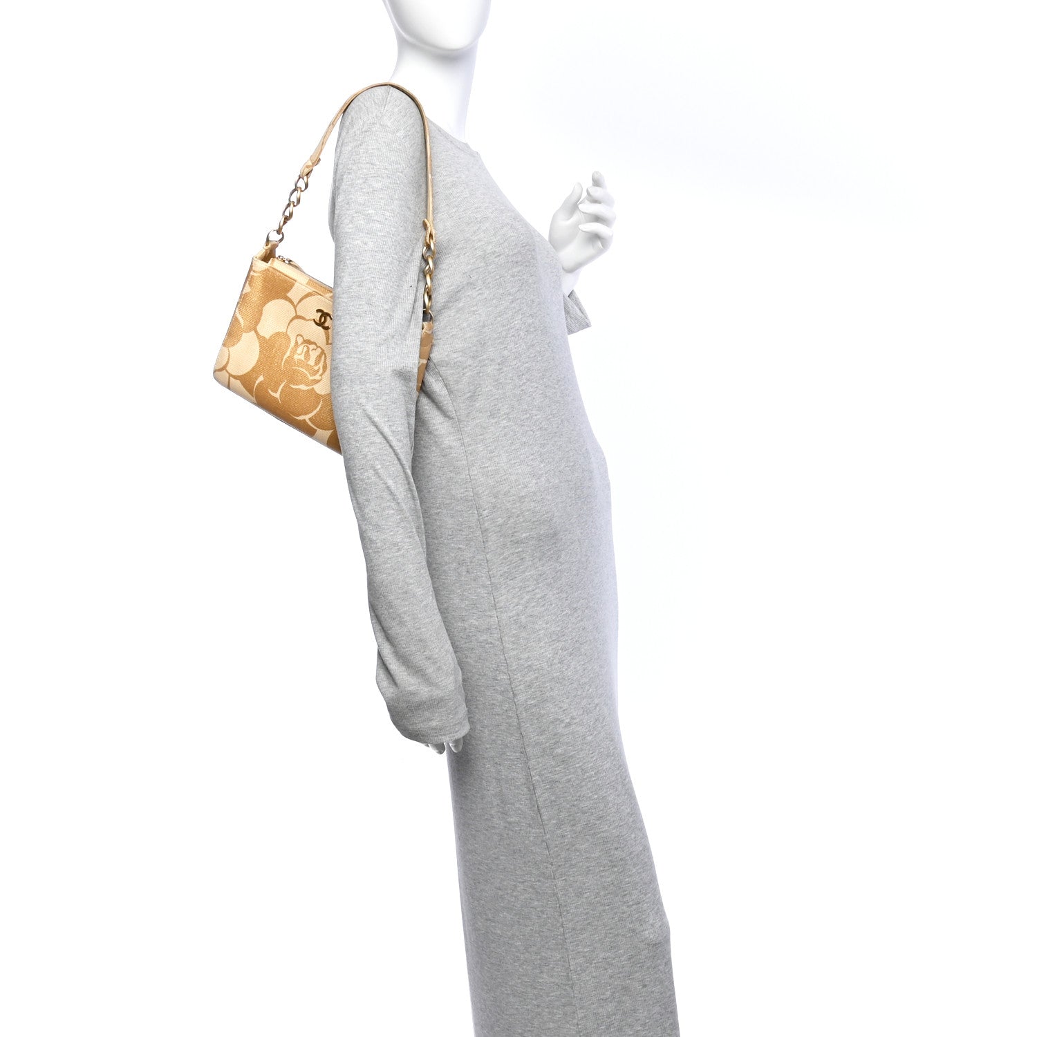 Chanel Woven Straw Camellia Print Shoulder Bag Gold 2 of 15