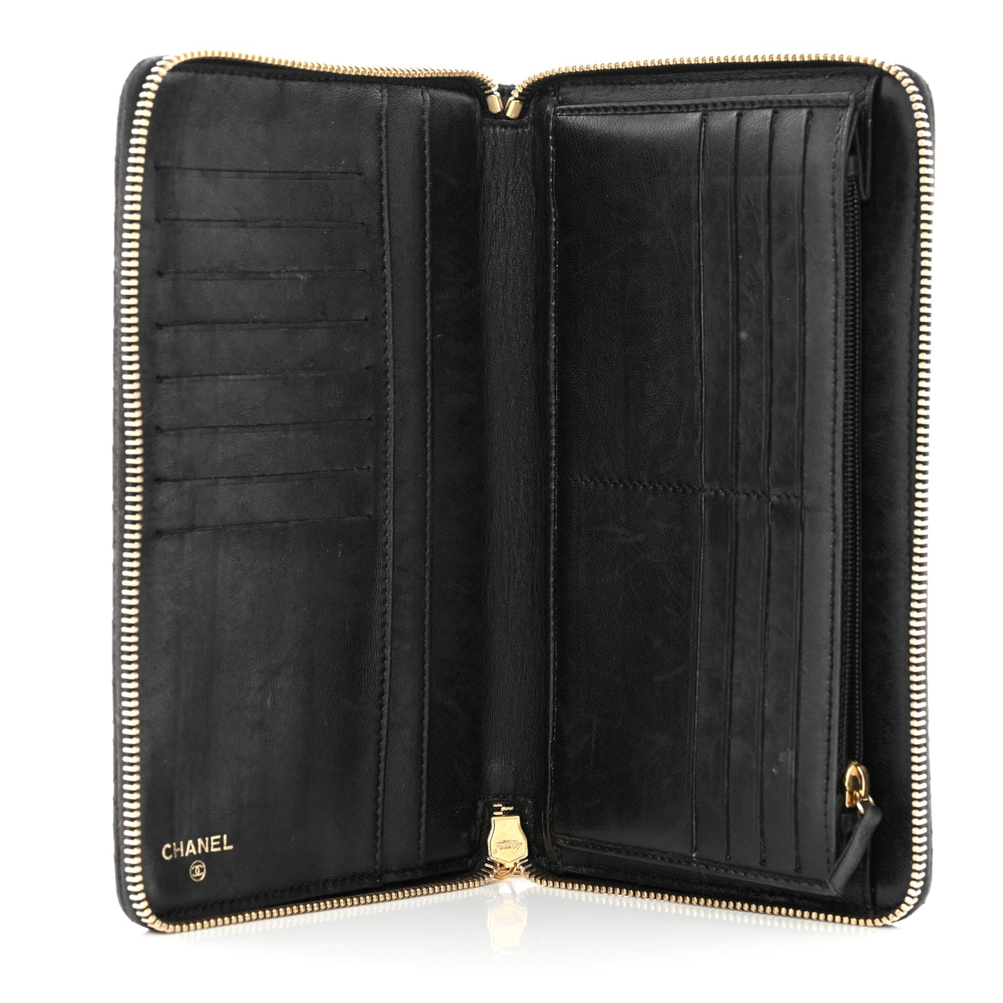 Lambskin Quilted Camellia Zip Around Organizer Wallet Black