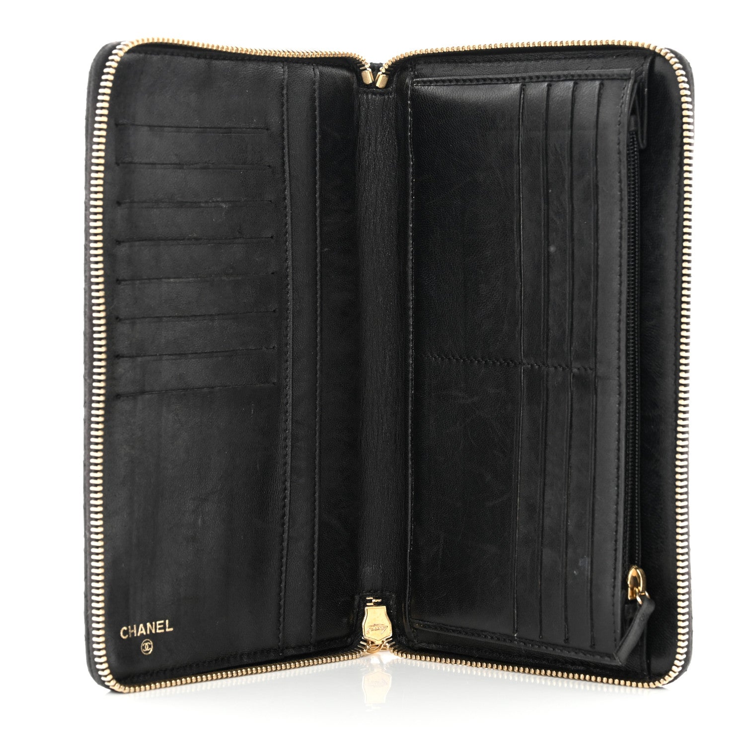 Chanel Lambskin Quilted Camellia Zip Around Organizer Wallet Black 4 of 10
