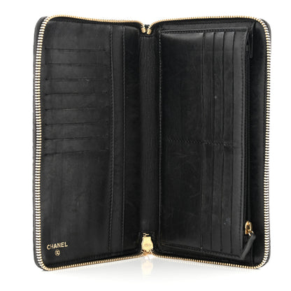 Chanel Lambskin Quilted Camellia Zip Around Organizer Wallet Black 4 of 10