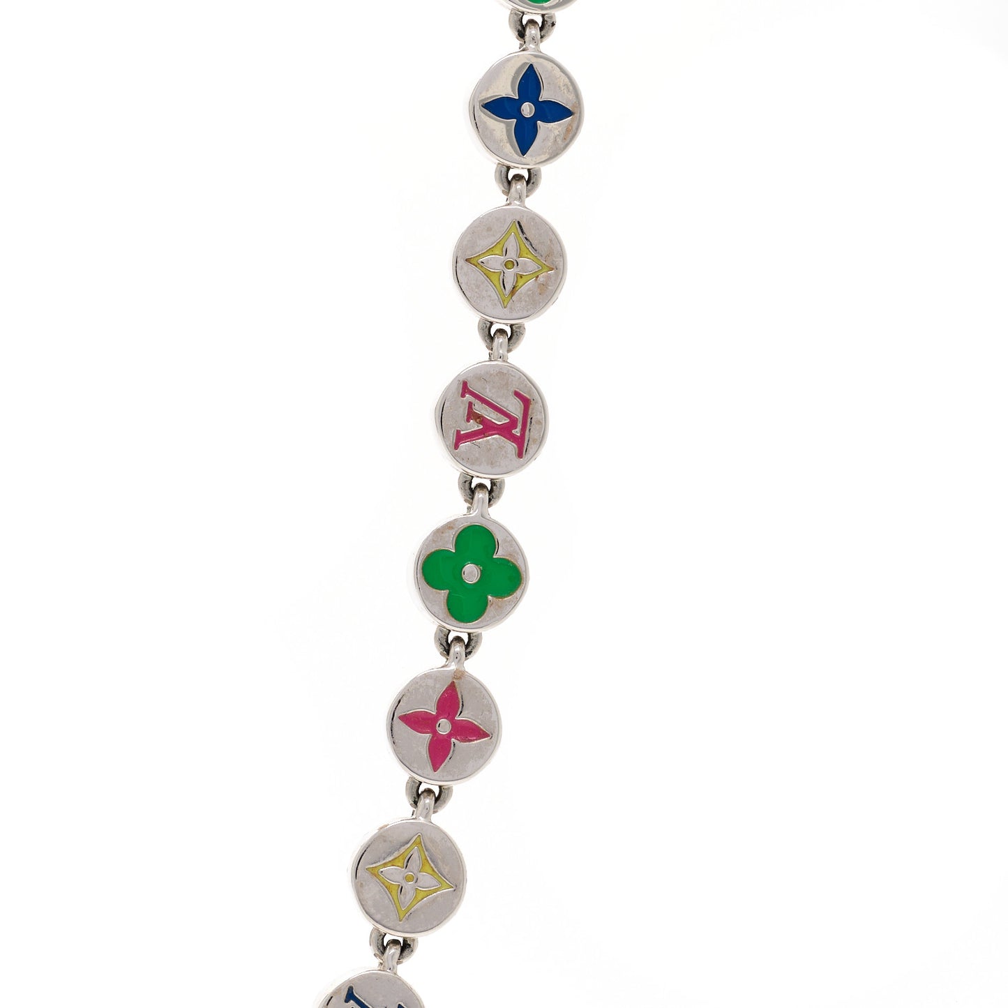 Metal Enamel Monogram Necklace Silver Multicolor