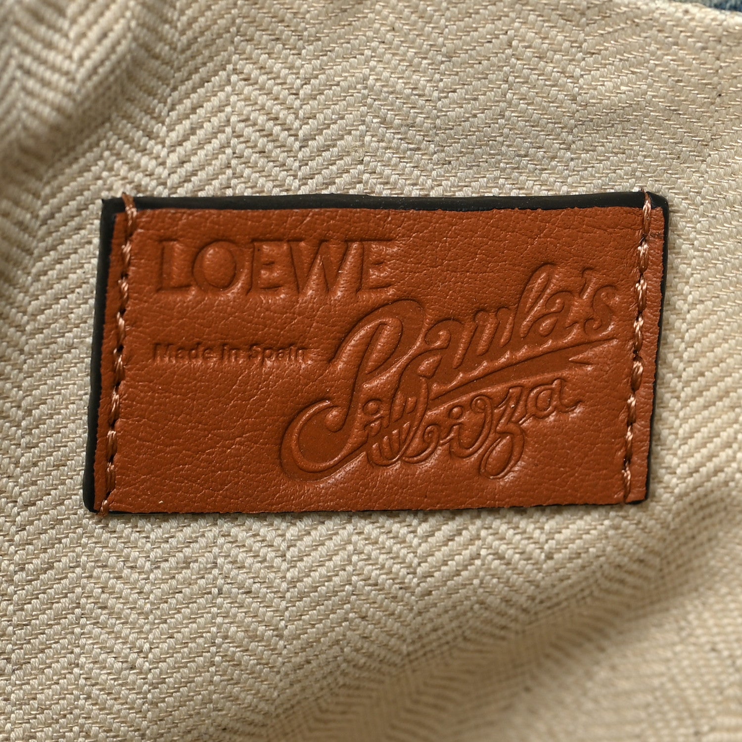 Loewe Denim Calfskin Mermaid Print Paula's Ibiza Flamenco Knot Bag Blue Tan 5 of 5