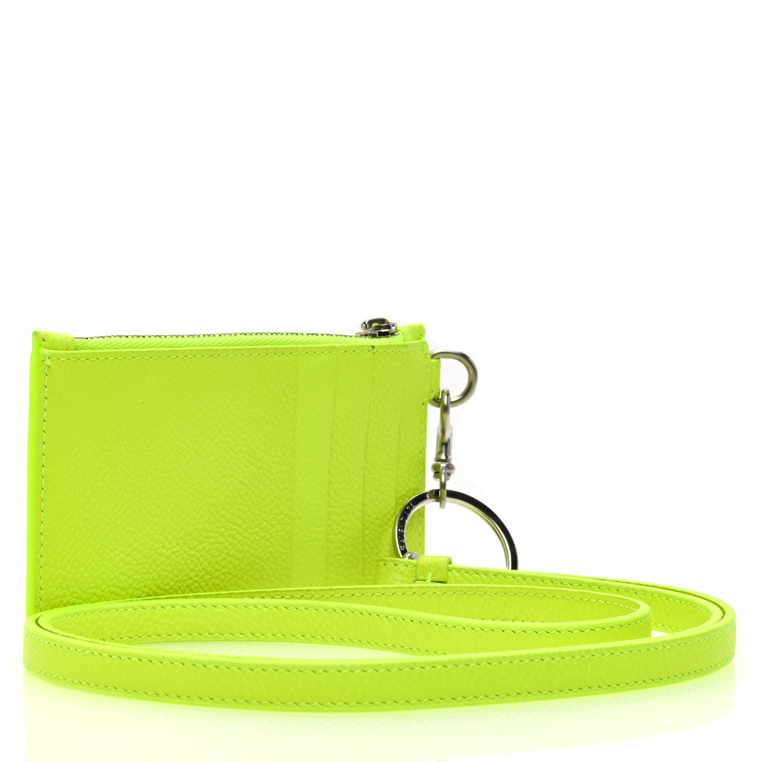 Balenciaga Grained Calfskin Logo Cash Coin Card Holder On Keychain Fluo Yellow Black 3 of 9