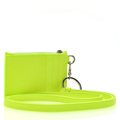 Balenciaga Grained Calfskin Logo Cash Coin Card Holder On Keychain Fluo Yellow Black 3 of 9