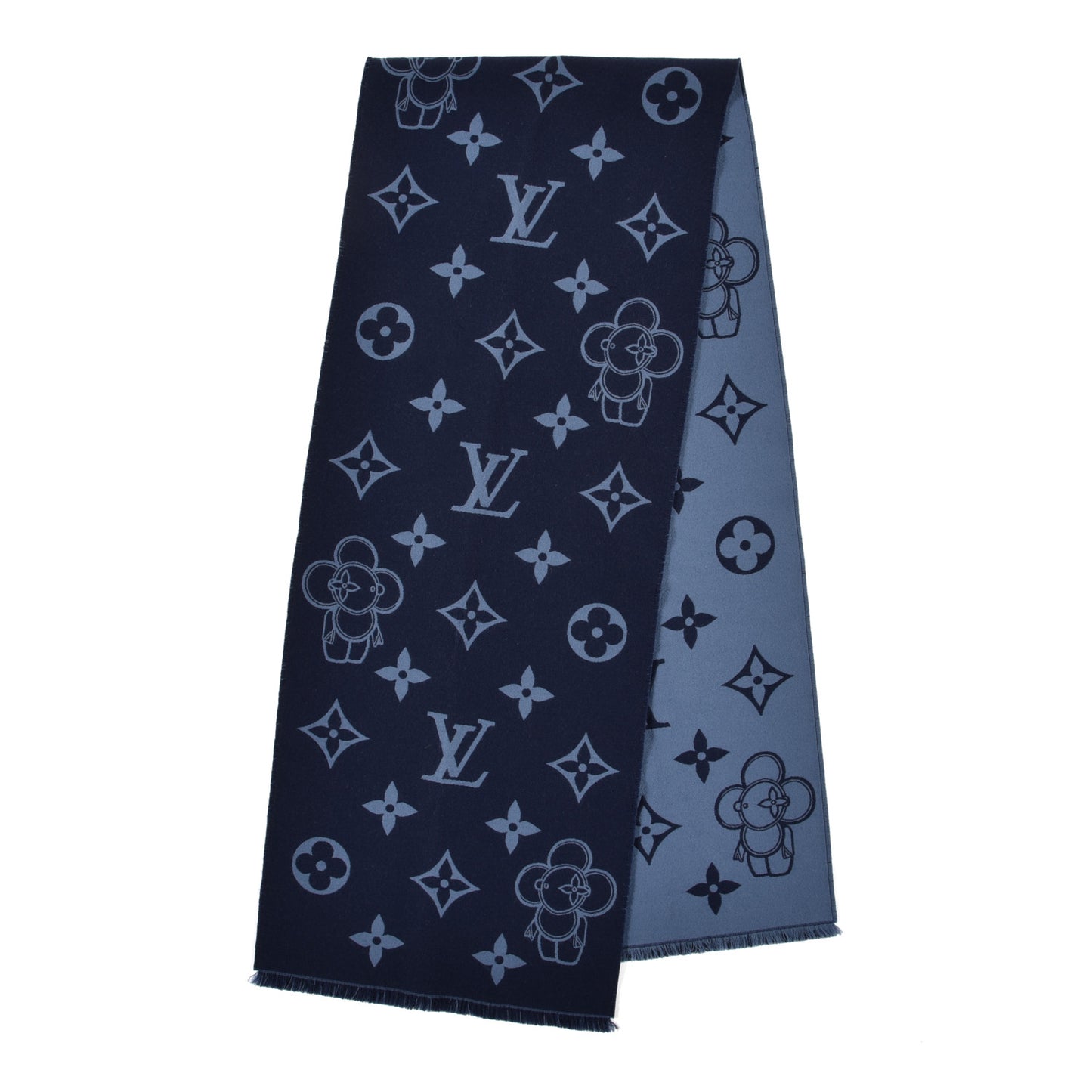 Wool Monogram Vivienne Scarf Navy