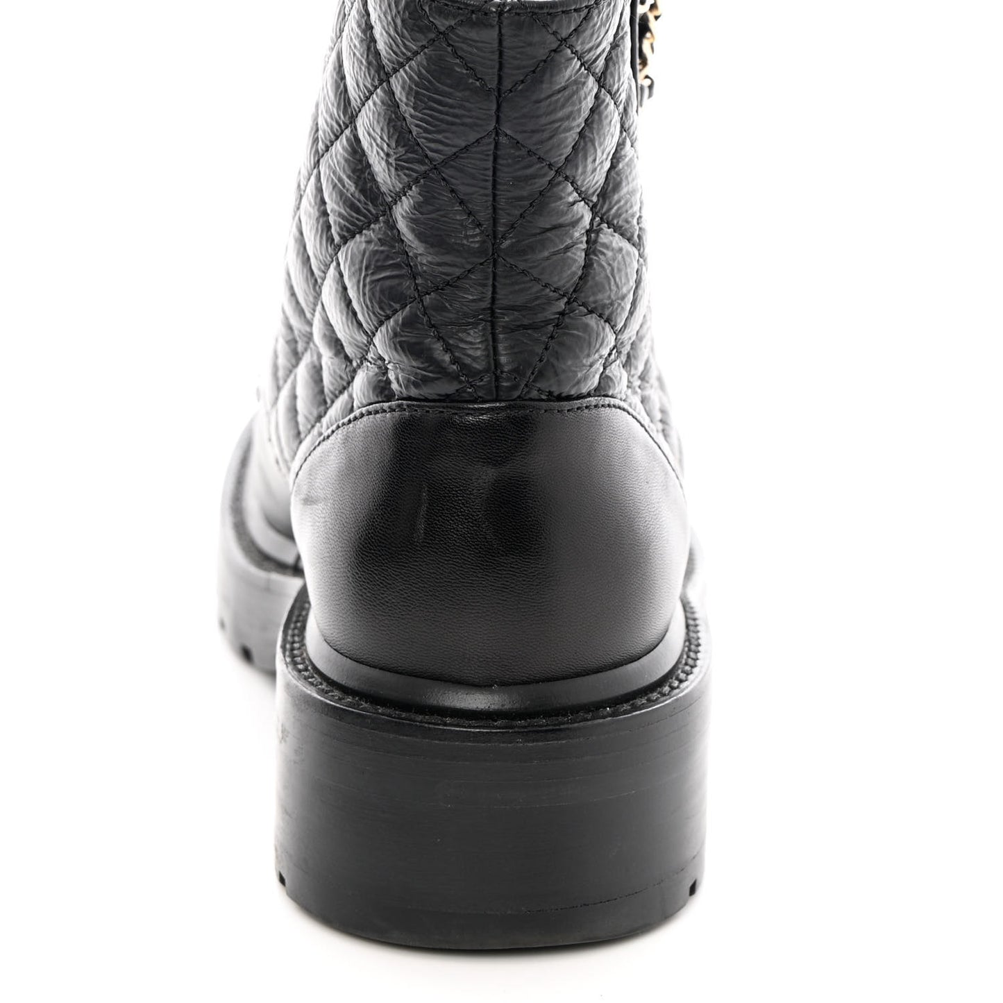 Shiny Calfskin Quilted Lace Up Combat Boots 37 Black