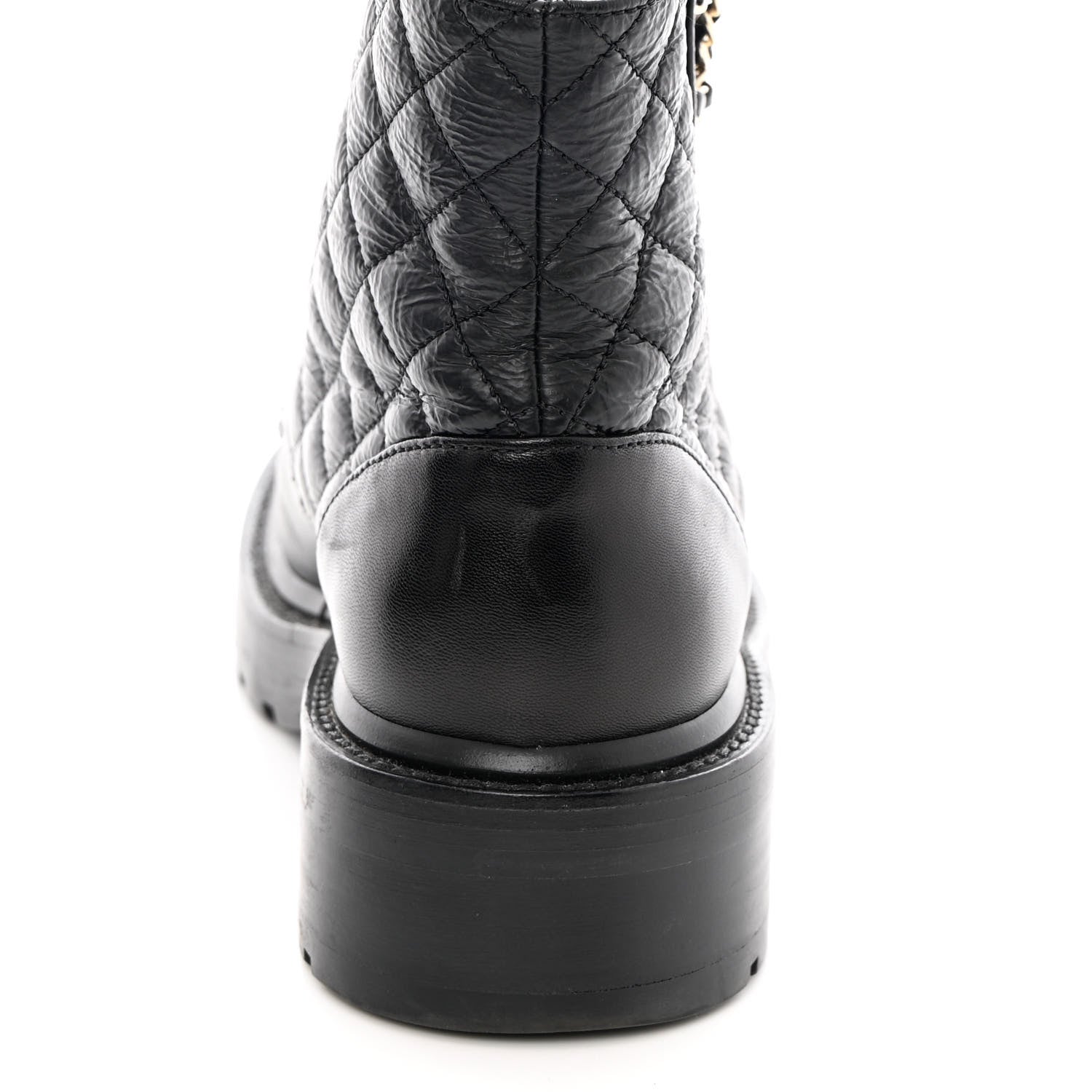 Chanel Shiny Calfskin Quilted Lace Up Combat Boots 37 Black 12 of 13