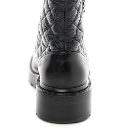 Chanel Shiny Calfskin Quilted Lace Up Combat Boots 37 Black 12 of 13