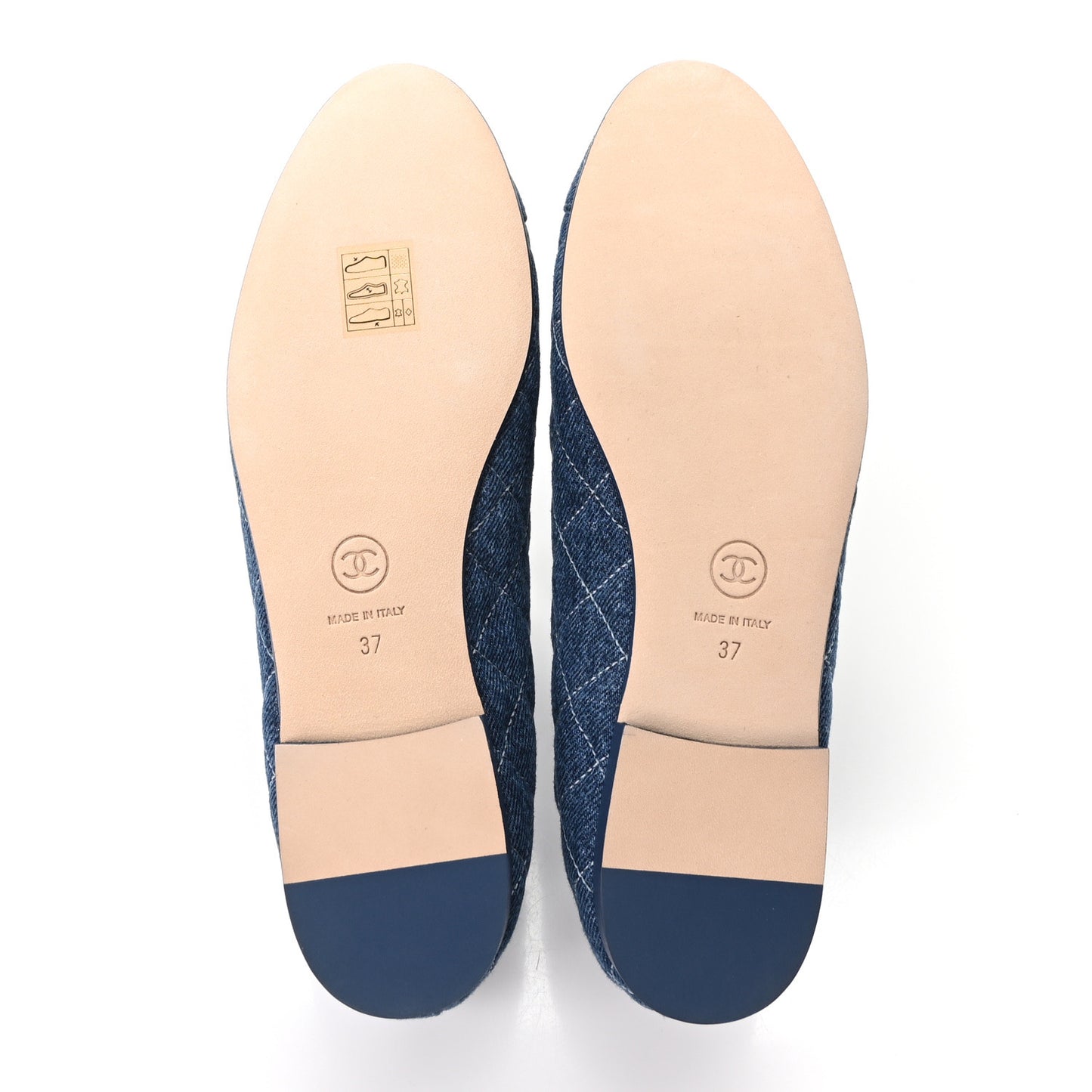 Washed Denim Quilted Cap Toe CC Ballerina Flats 37 Blue