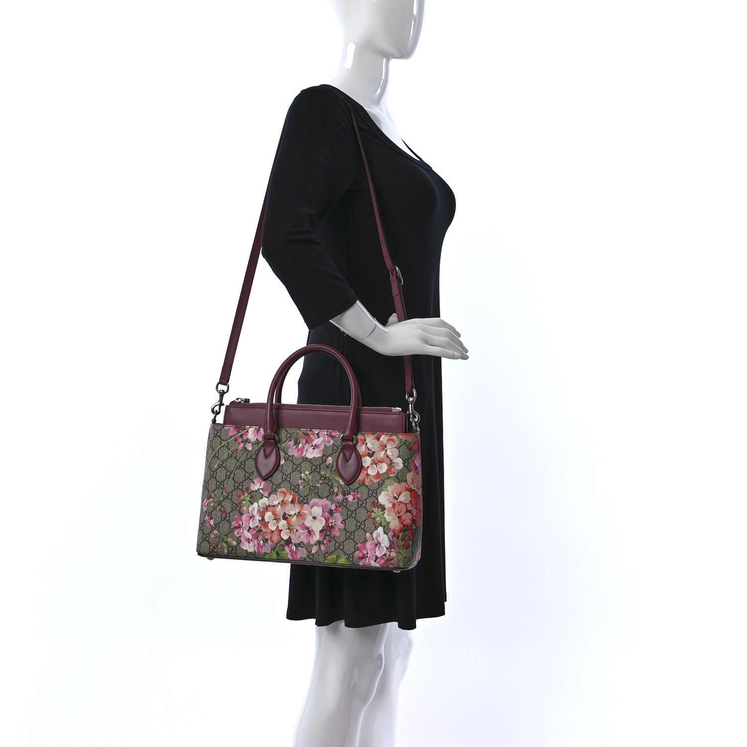 Gucci GG Supreme Monogram Blooms Small Zip Top Tote Beige Multicolor Dry Rose 2 of 10