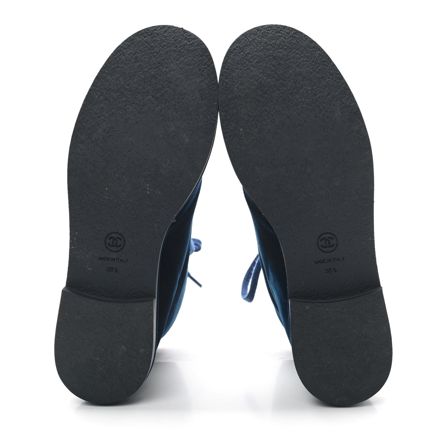 Chanel Velvet CC Lace Up Boots 38.5 Blue 5 of 9