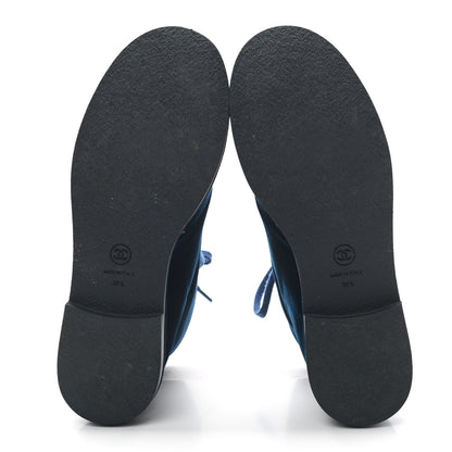 Chanel Velvet CC Lace Up Boots 38.5 Blue 5 of 9