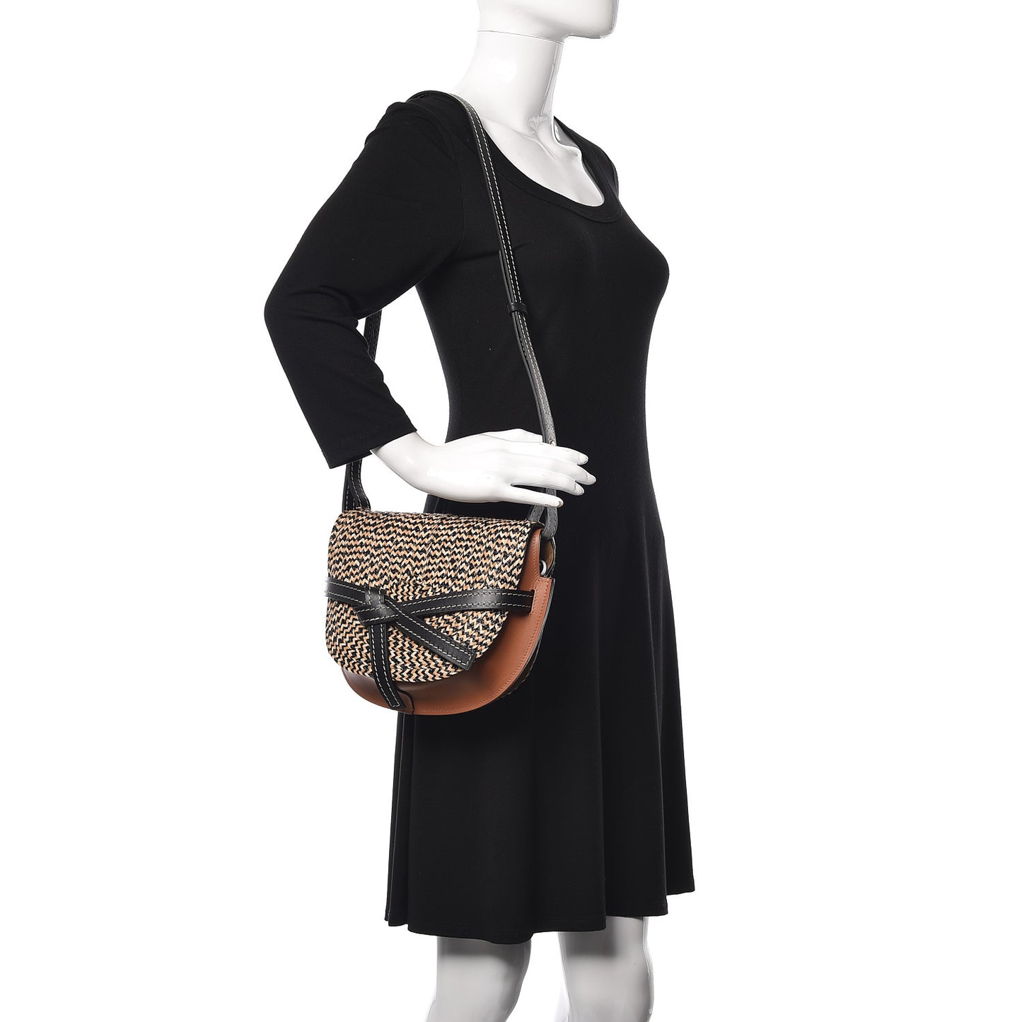 Calfskin Woven Raffia Small Gate Crossbody Bag Tan