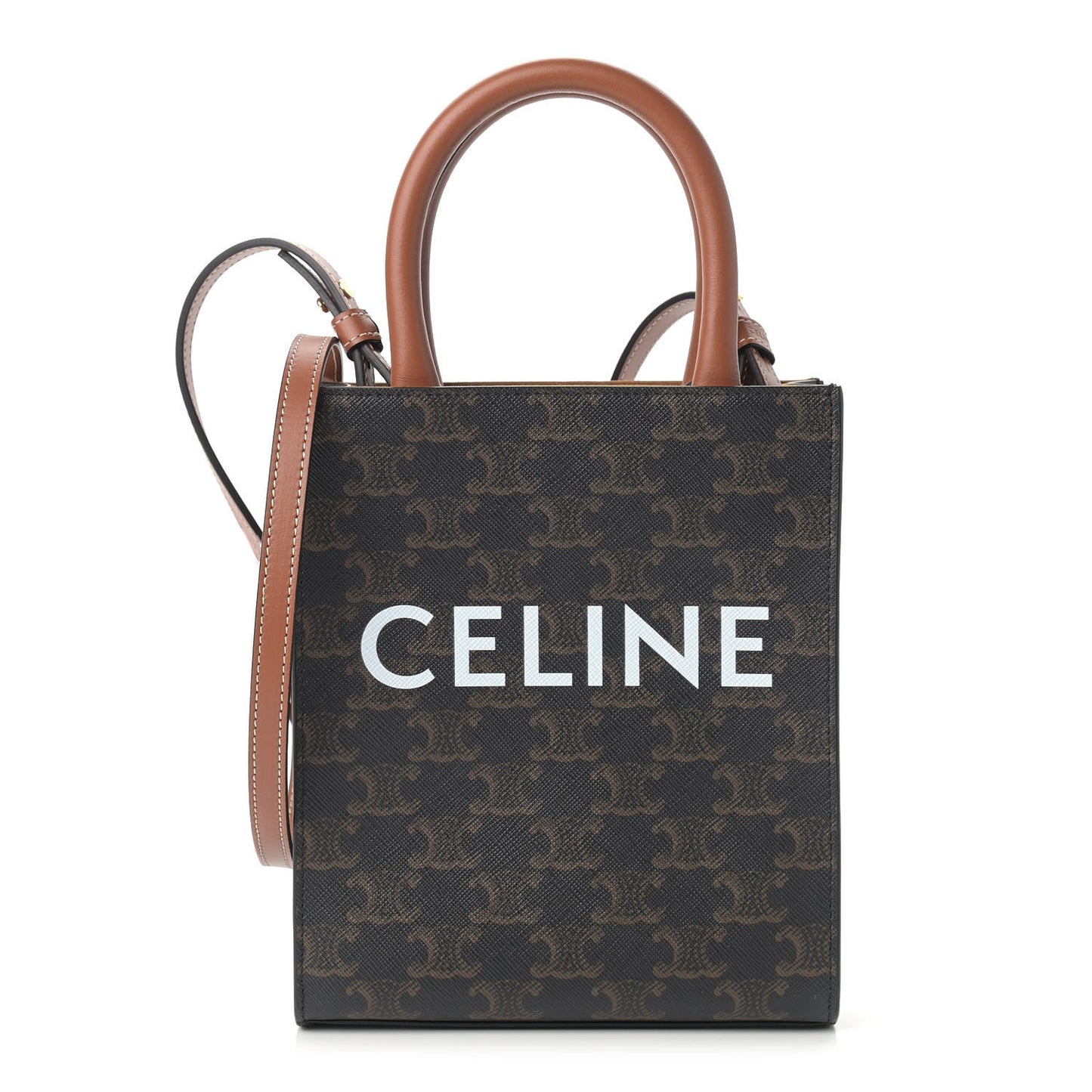 Triomphe Canvas Calfskin Mini Vertical Cabas Tan