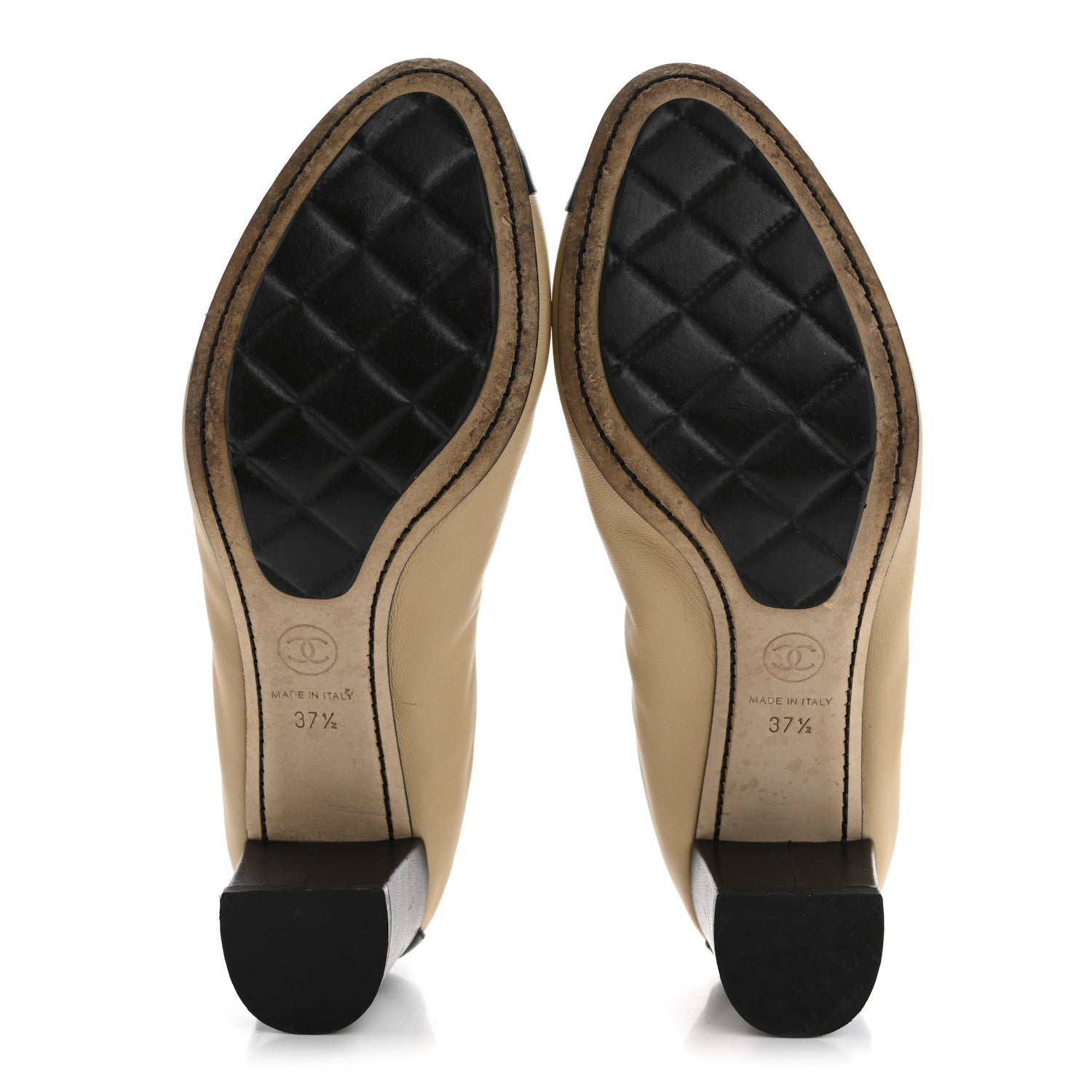 Chanel Lambskin CC Elastic Stretch Pumps 37.5 Beige Black 6 of 10