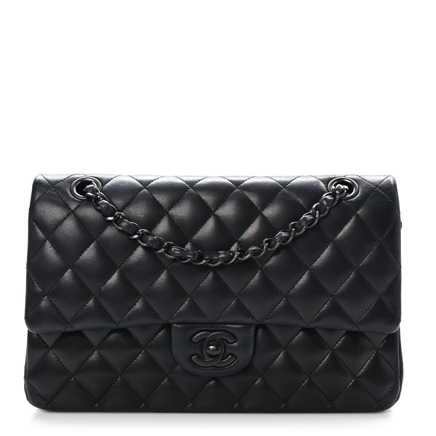 Lambskin Quilted Medium Double Flap So Black