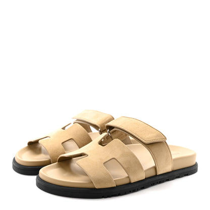 Hermes Suede Goatskin Womens Chypre Sandals 37 Beige Sable 4 of 10
