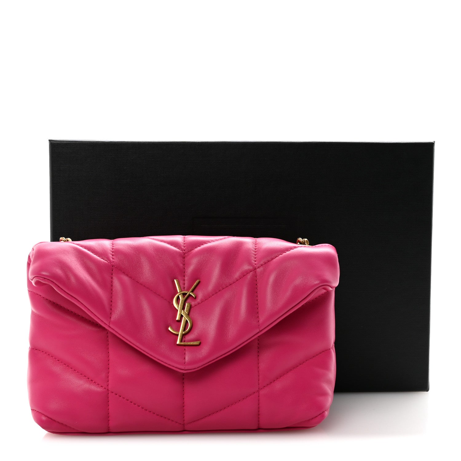 Saint Laurent Lambskin Quilted Toy Loulou Puffer Monogram Chain Satchel Bubblegum 10 of 10