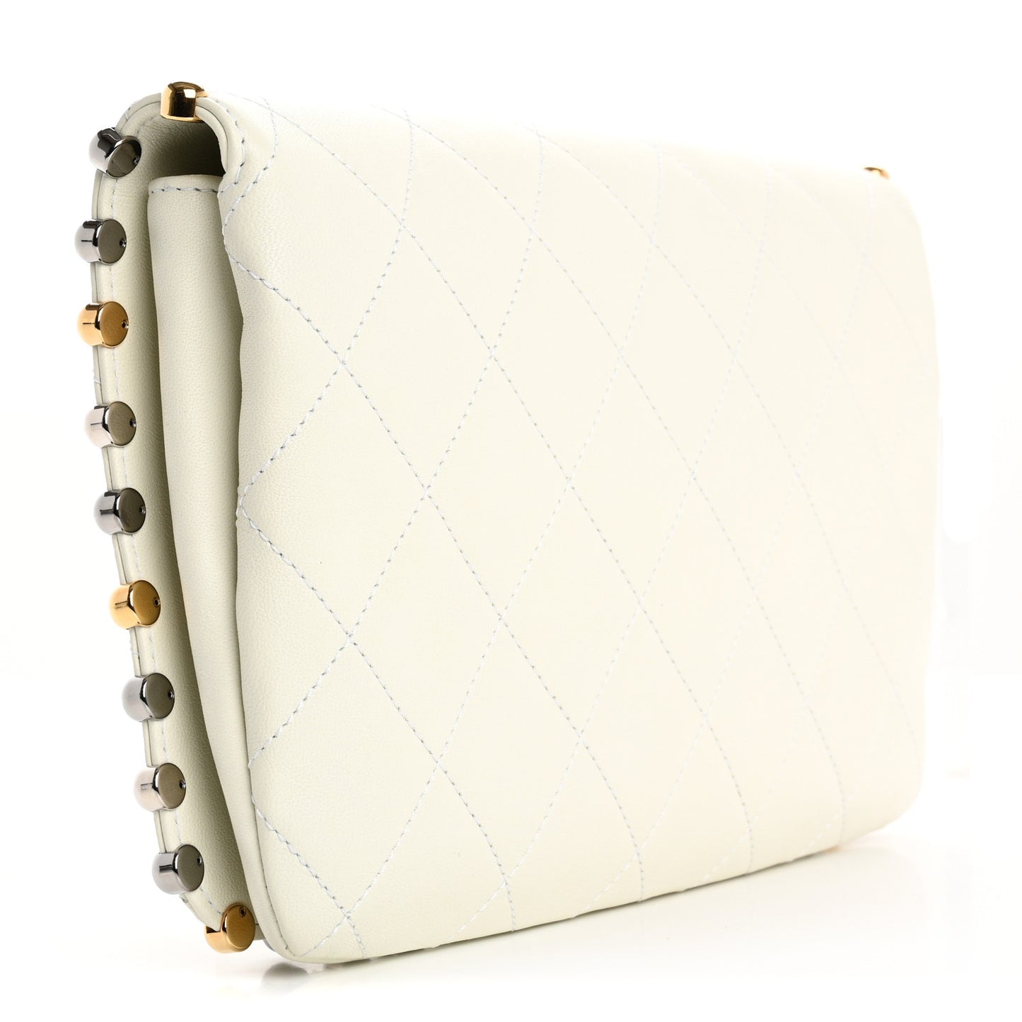 Lambskin Quilted Bubble Clutch White