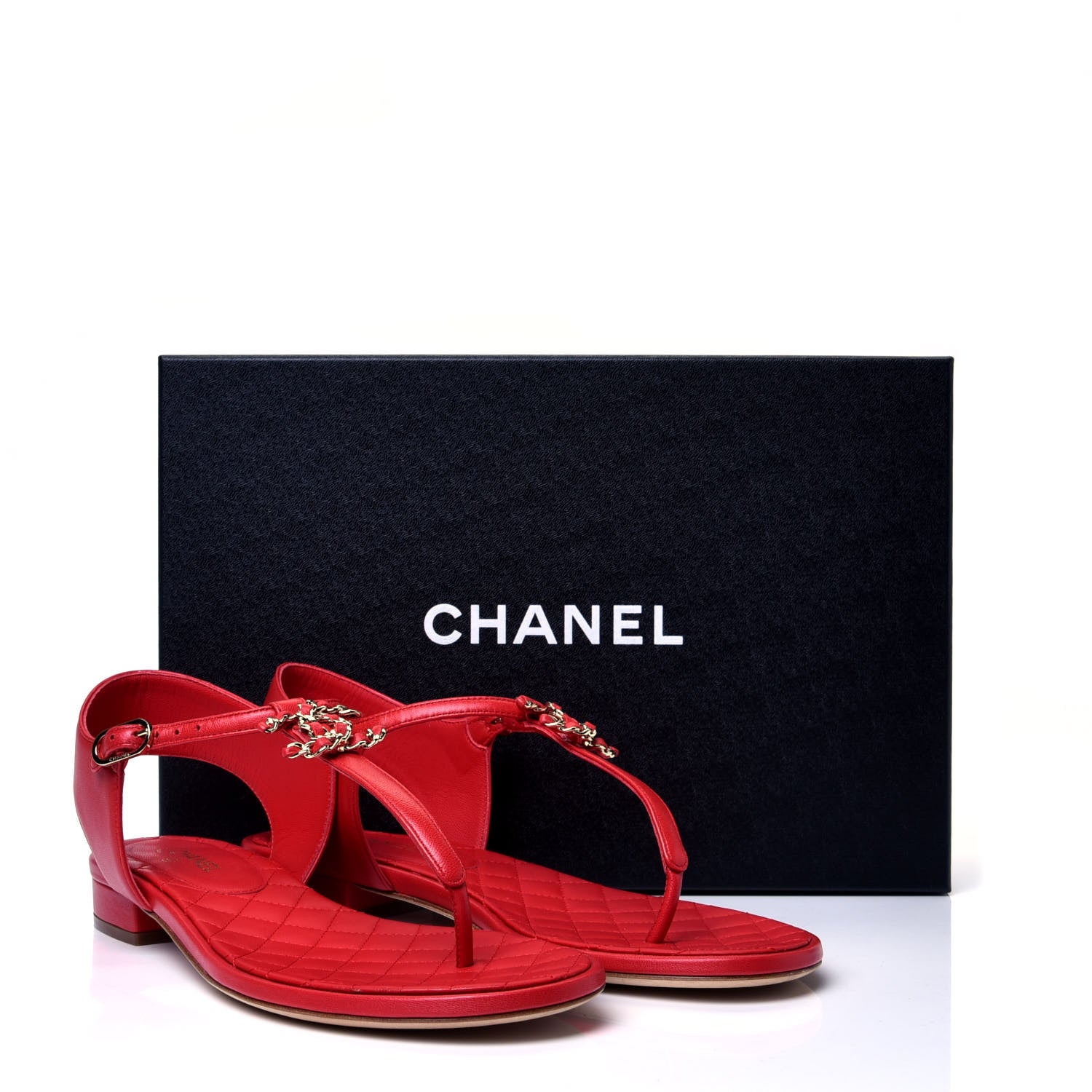 Chanel Lambskin Chain CC Logo Thong Sandals 38.5 Red 10 of 10