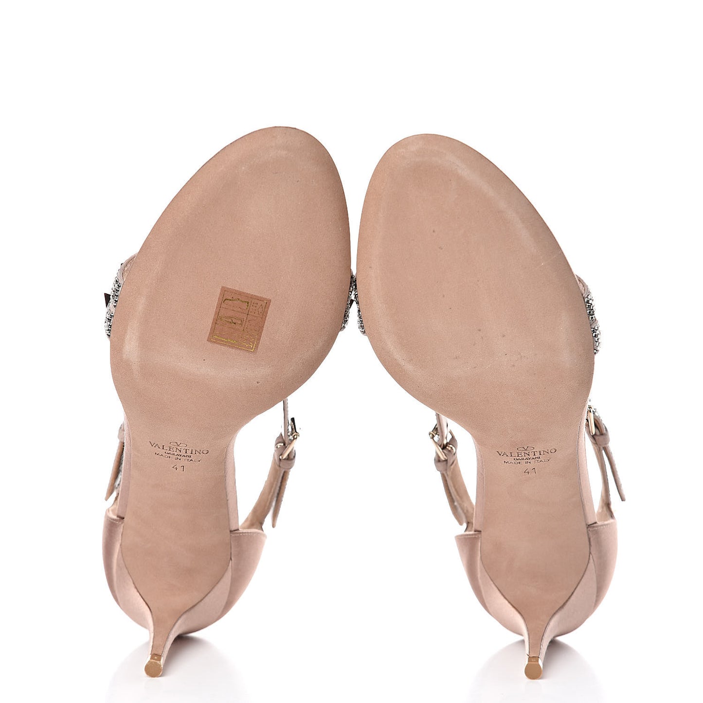 Satin Crystal Rockstud Crisscross 70mm Sandals 41 Poudre