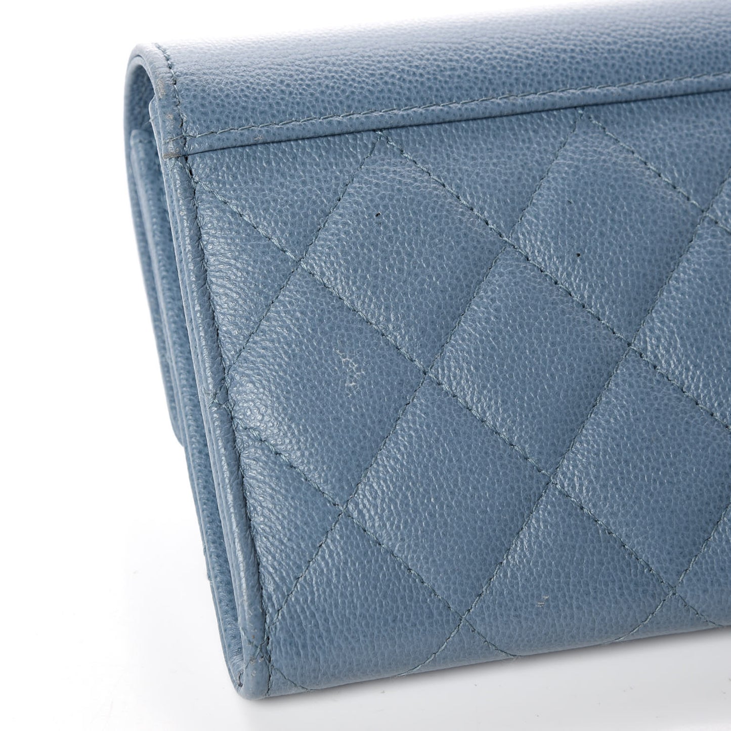 Grained Calfskin Quilted CC Box Flap Wallet Blue