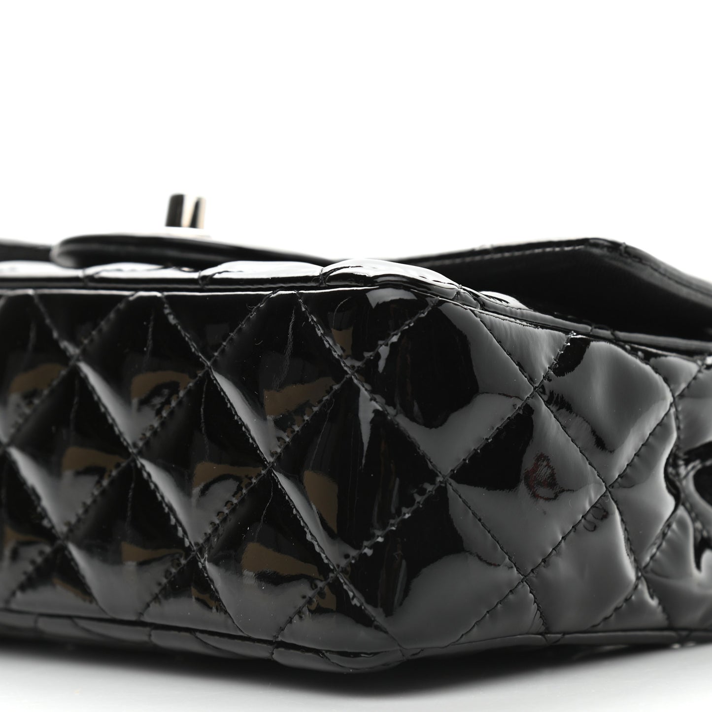 Patent Calfskin Quilted Mini Rectangular Flap Black