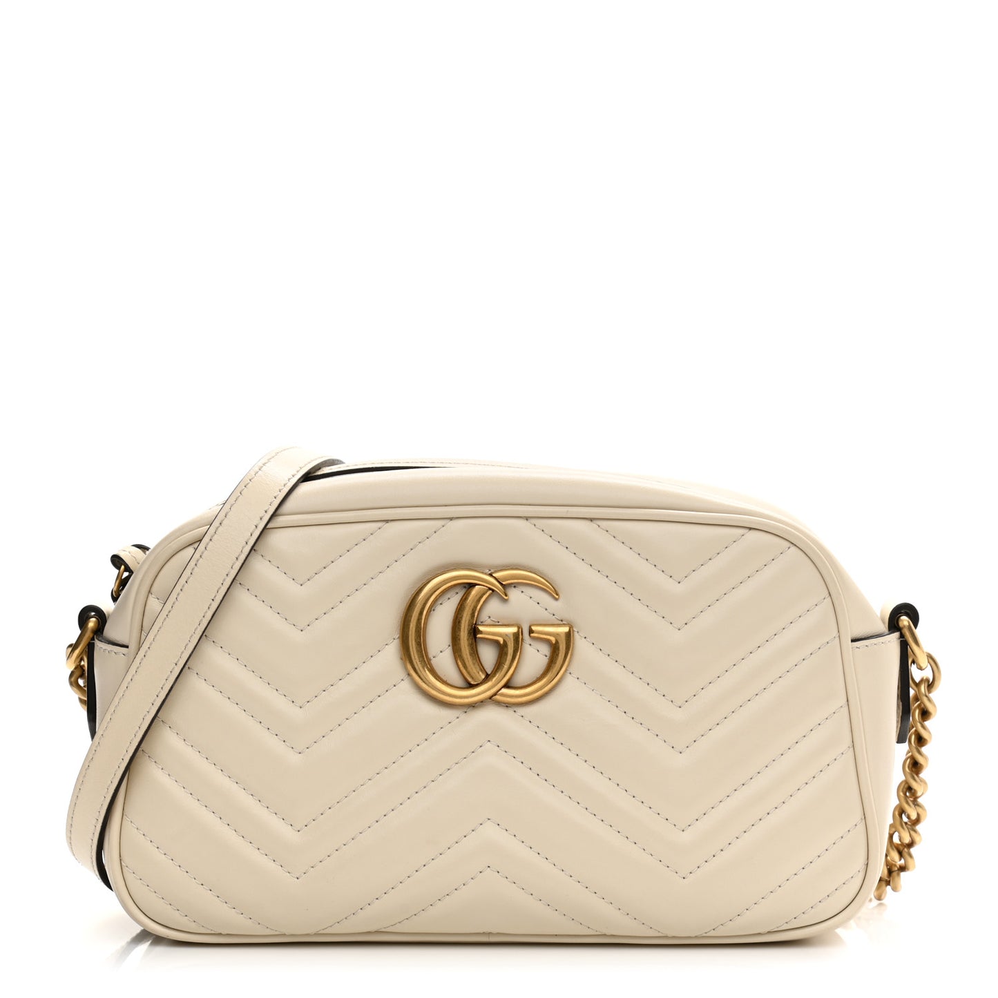 Calfskin Matelasse Small GG Marmont Chain Shoulder Bag White