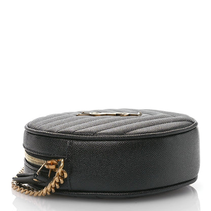 Saint Laurent Grain De Poudre Matelasse Chevron Quilted Round Vinyle Camera Bag Black 4 of 12