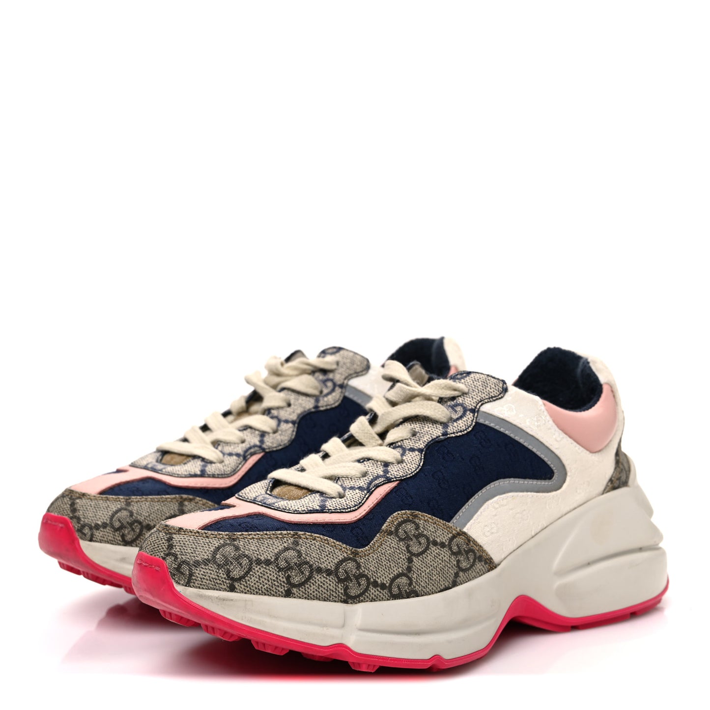 GG Supreme Monogram Mix Monogram Womens Rhyton Sneakers 35.5 London Blue Beige Pale Pink
