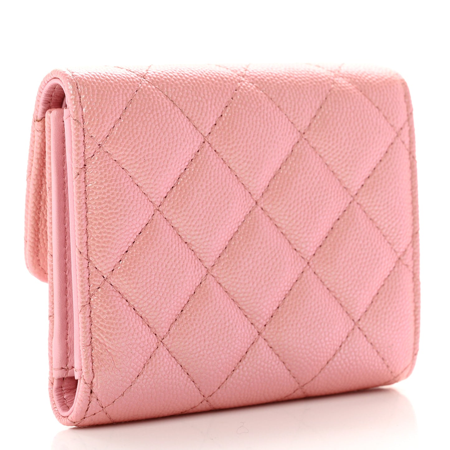Iridescent Caviar Quilted Small Flap Wallet Rose Pink