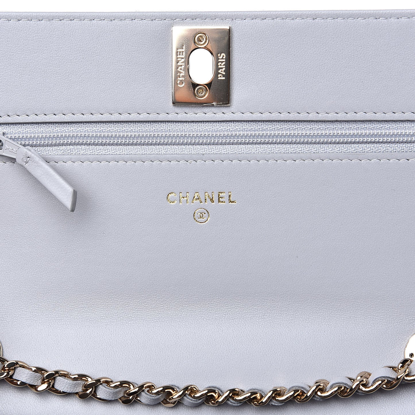 Lambskin Chevron Quilted Trendy CC Wallet On Chain WOC Grey