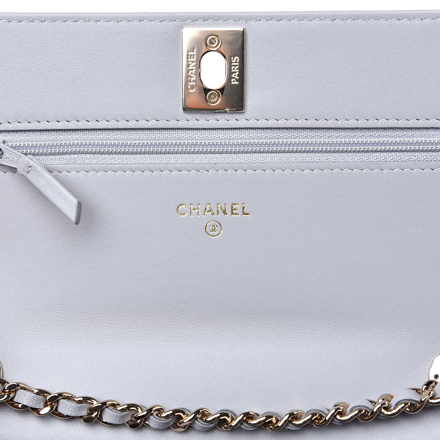 Chanel Lambskin Chevron Quilted Trendy CC Wallet On Chain WOC Grey 6 of 14