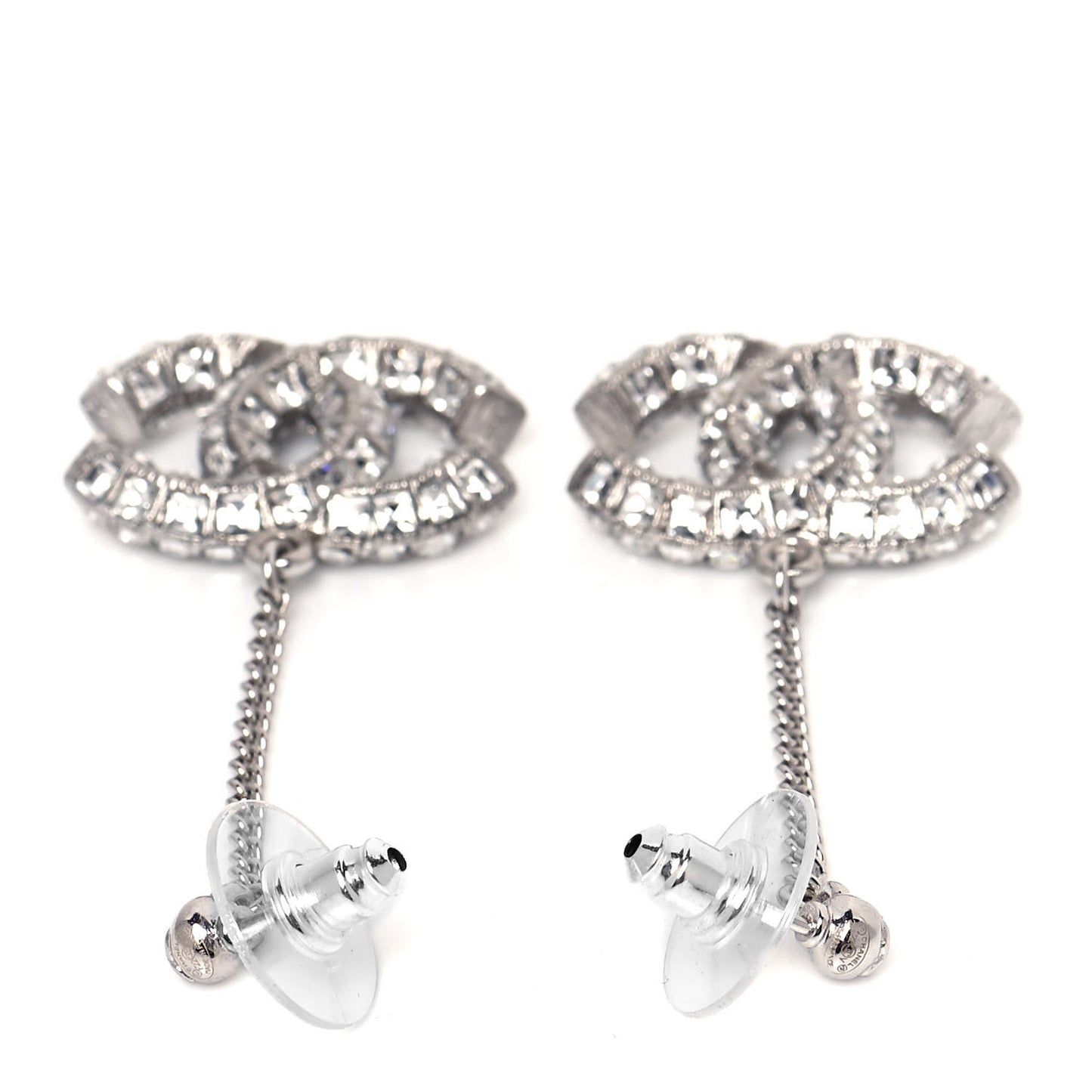 Baguette Crystal CC Drop Earrings Silver
