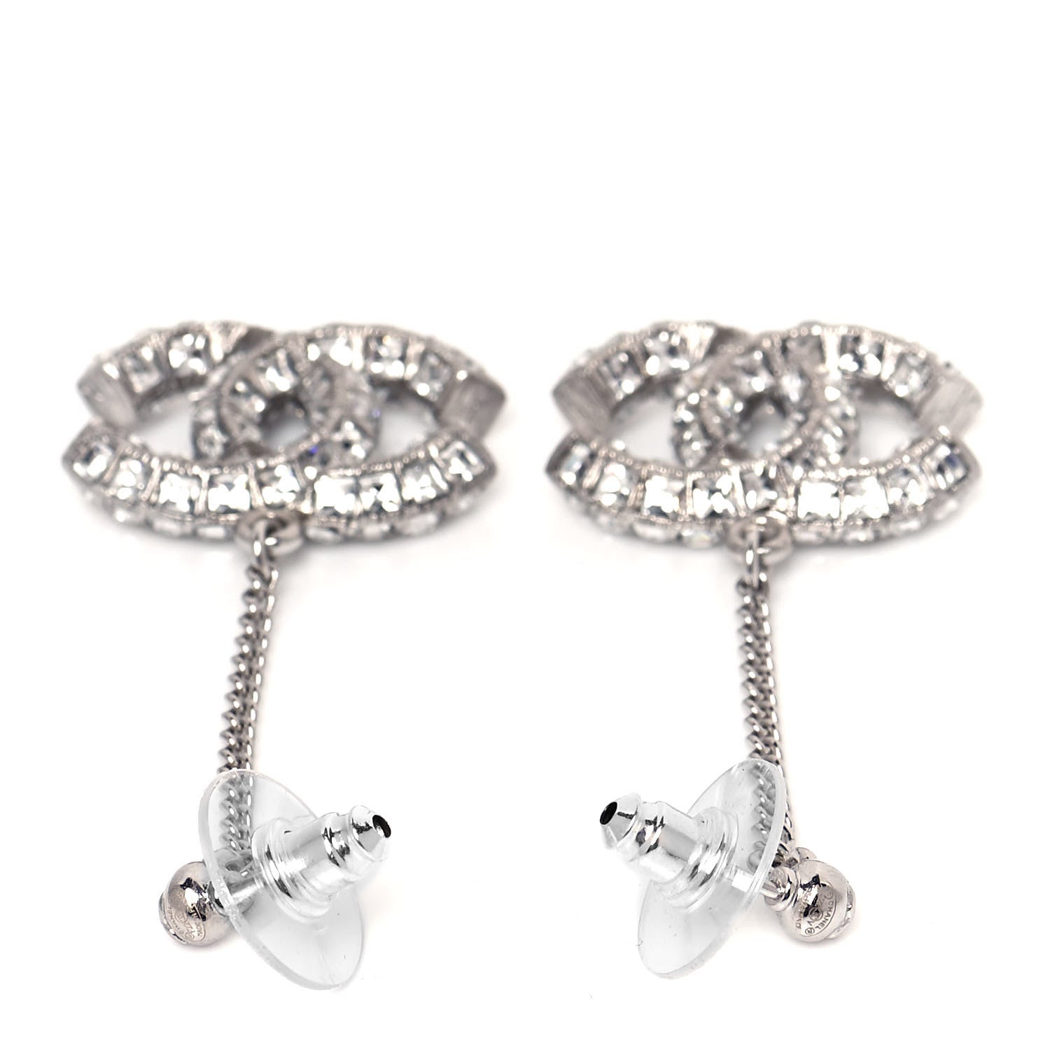 Chanel Baguette Crystal CC Drop Earrings Silver 3 of 4