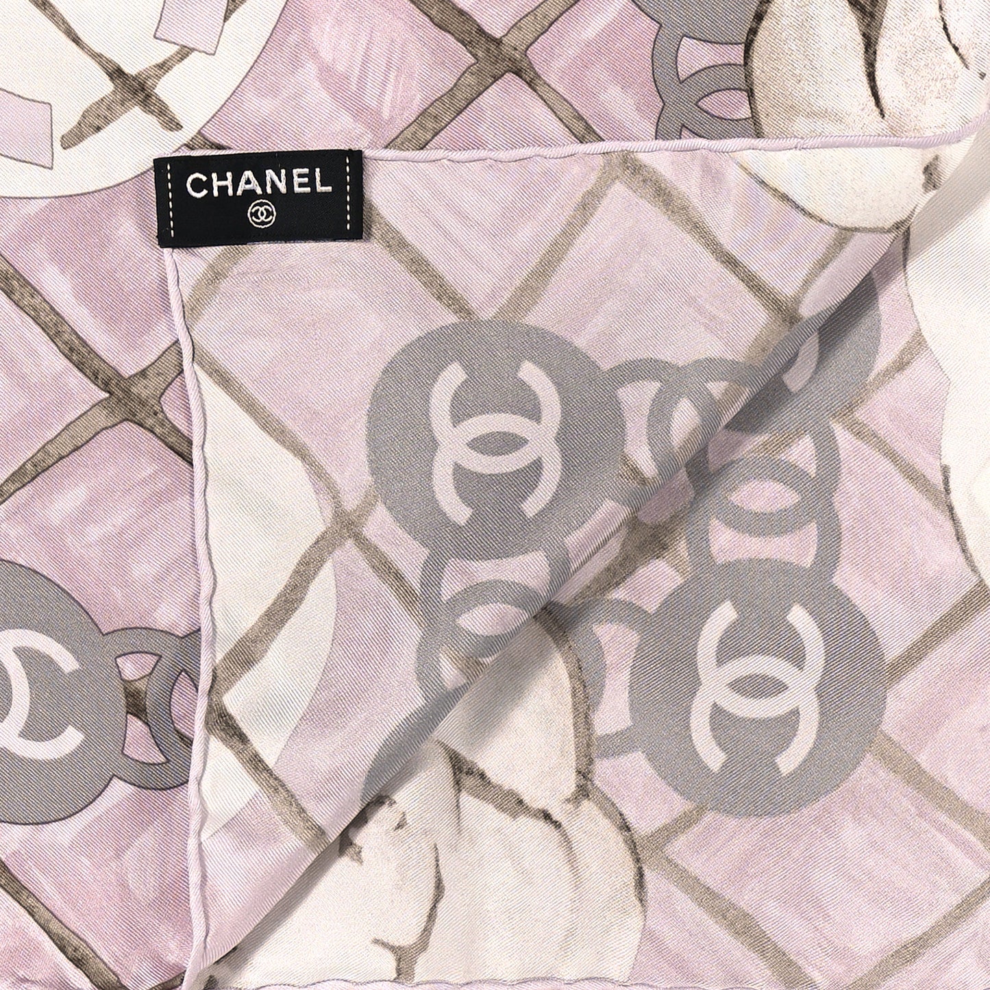 Silk CC Logo Camellia Scarf White Pink