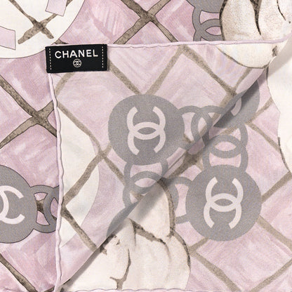 Chanel Silk CC Logo Camellia Scarf White Pink 3 of 4