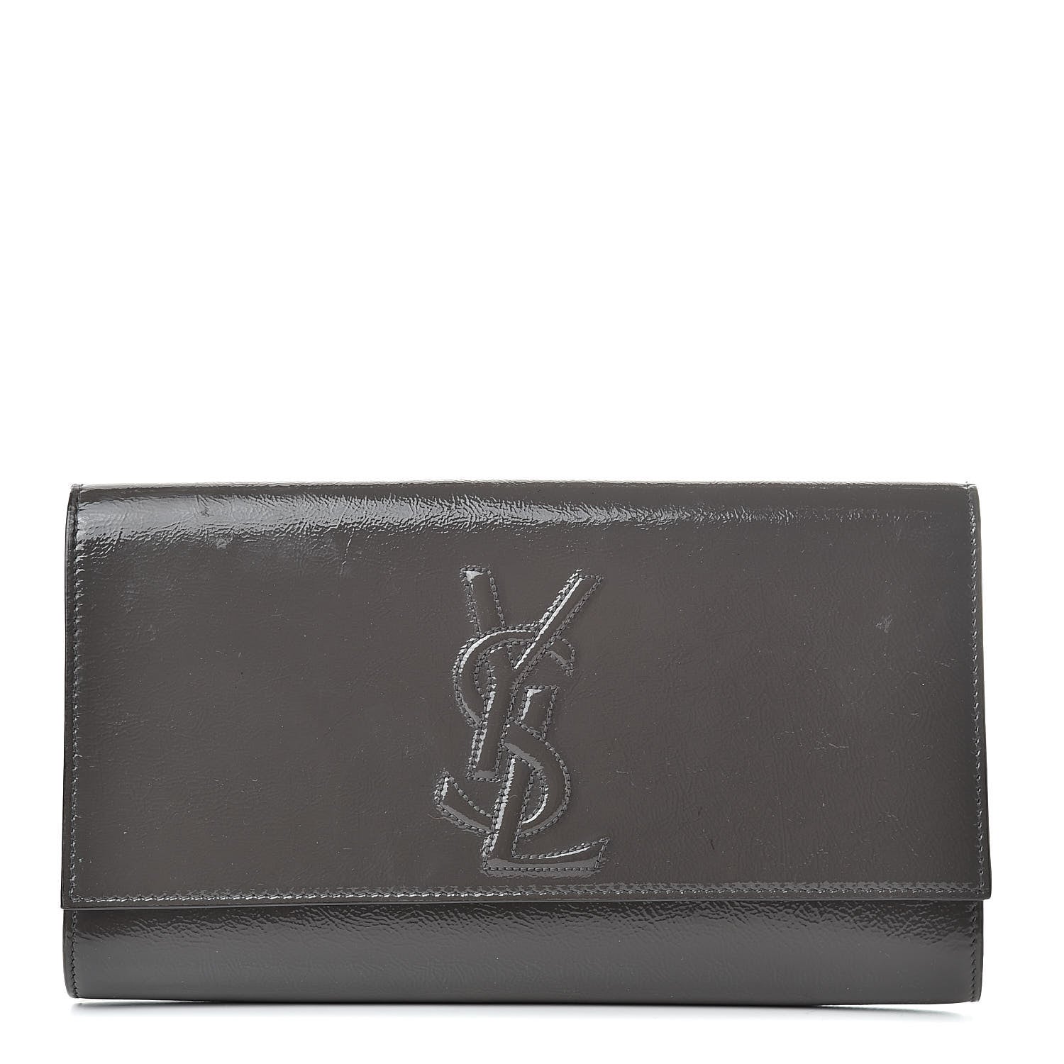 Saint Laurent Textured Patent Monogram Large Belle de Jour Clutch Grey 1 of 9