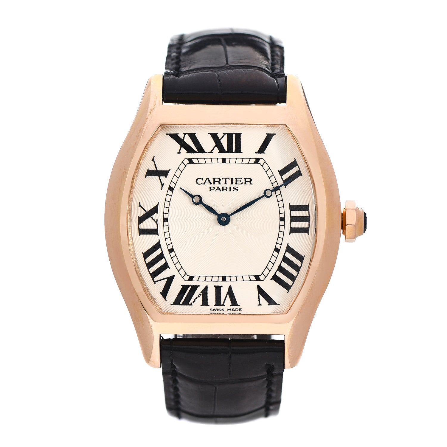 Cartier 18K Pink Gold Alligator 38mm Tortue Manual Winding Watch 1 of 6