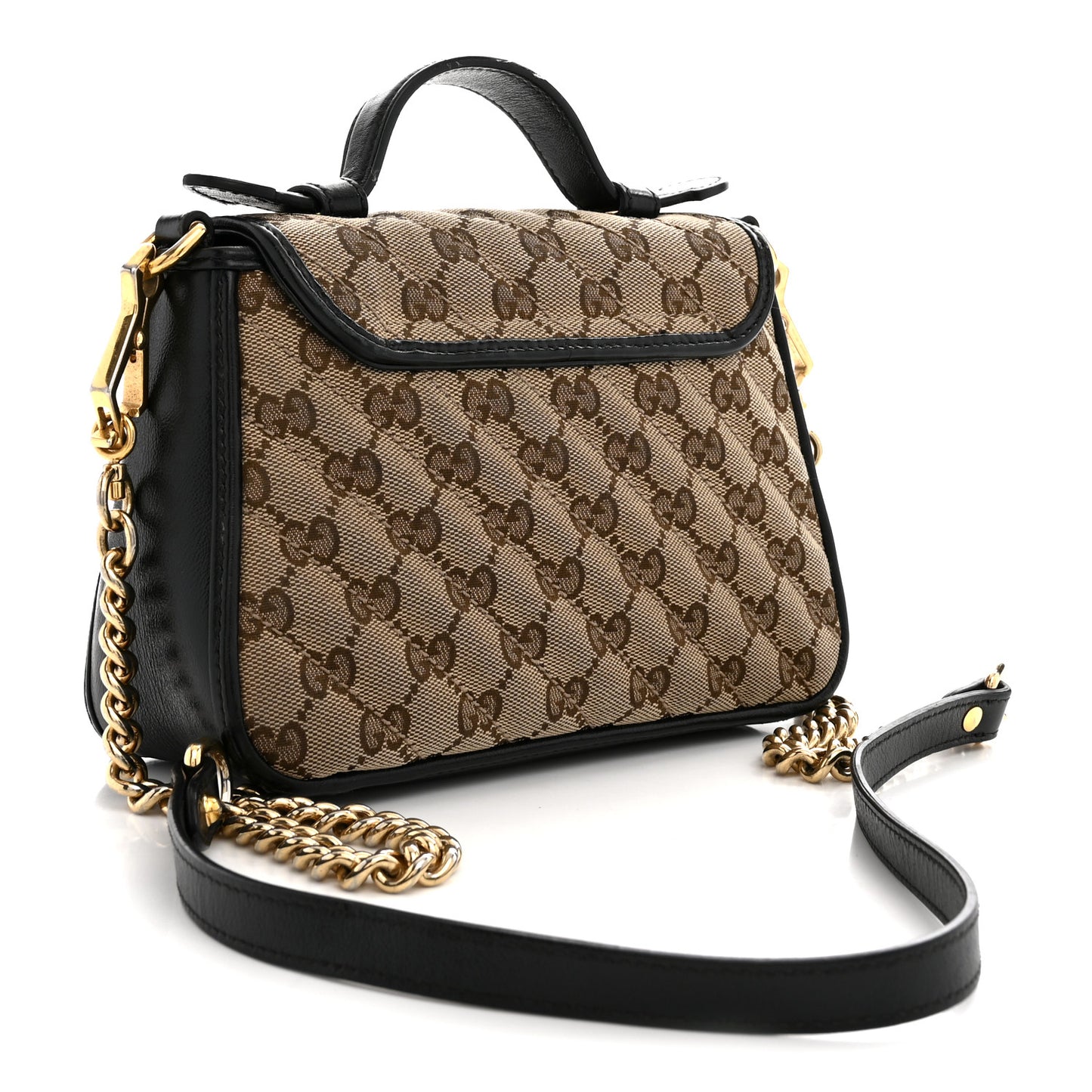 Monogram Azalea Calfskin Matelasse Diagonal Mini GG Marmont Top Handle Shoulder Bag Beige Ebony Black