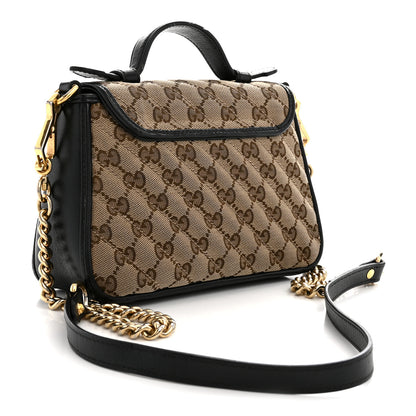 Gucci Monogram Azalea Calfskin Matelasse Diagonal Mini GG Marmont Top Handle Shoulder Bag Beige Ebony Black 3 of 14